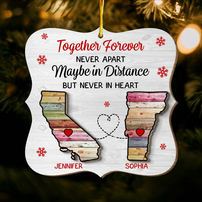 Personalized Two State Long Distance Gift Together Forever 2 Layered Wood Ornament 35942 1
