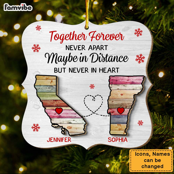 Personalized Two State Long Distance Gift Together Forever 2 Layered Wood Ornament 35942 1