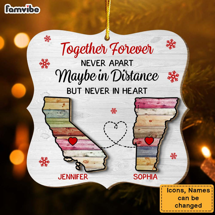 Personalized Two State Long Distance Gift Together Forever 2 Layered Wood Ornament 35942 1