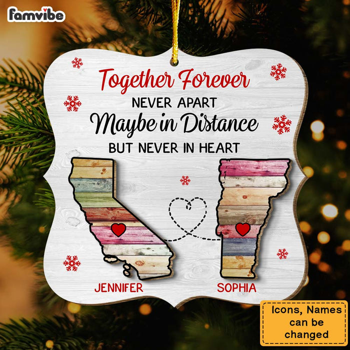 Personalized Two State Long Distance Gift Together Forever 2 Layered Wood Ornament 35942 1