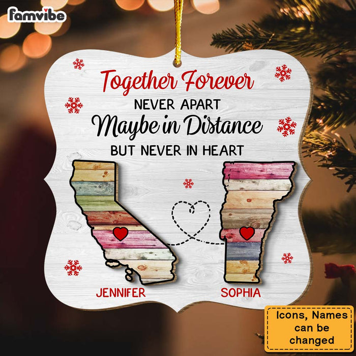 Personalized Two State Long Distance Gift Together Forever 2 Layered Wood Ornament 35942 1