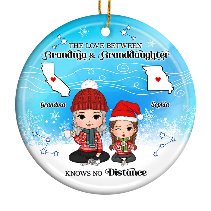 Personalized Love Between Grandma Granddaughter Knows No Distance Circle Ceramic Ornament 35956 1