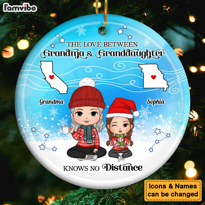 Personalized Love Between Grandma Granddaughter Knows No Distance Circle Ceramic Ornament 35956 1