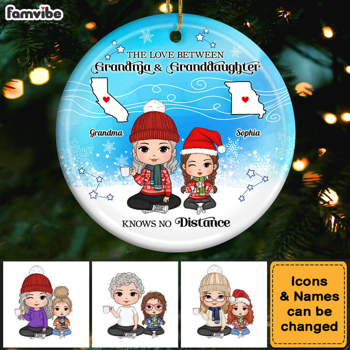 Personalized Love Between Grandma Granddaughter Knows No Distance Circle Ceramic Ornament 35956 1