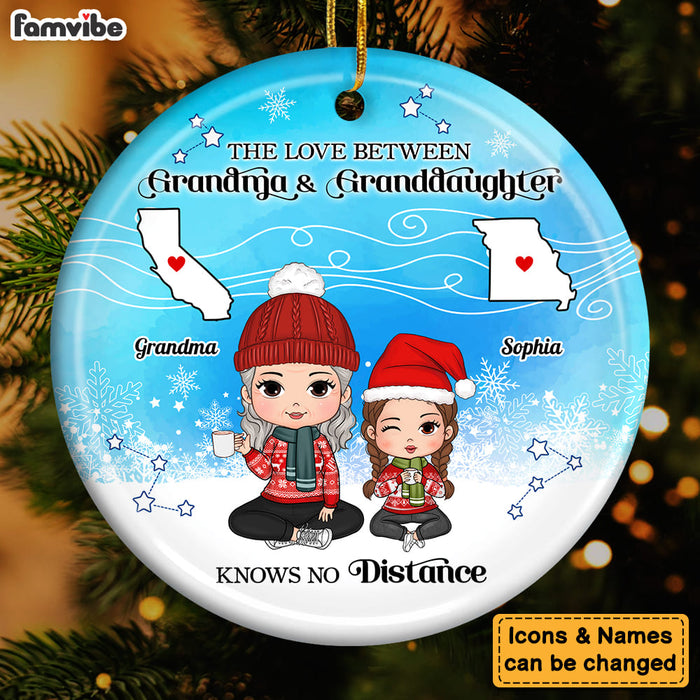 Personalized Love Between Grandma Granddaughter Knows No Distance Circle Ceramic Ornament 35956 1