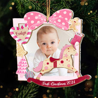 Personalized Baby Girl's First Christmas Rocking Horse 2 Layered Mix Ornament 36094 thumb 1
