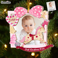 Personalized Baby Girl's First Christmas Rocking Horse 2 Layered Mix Ornament 36094 thumb 1