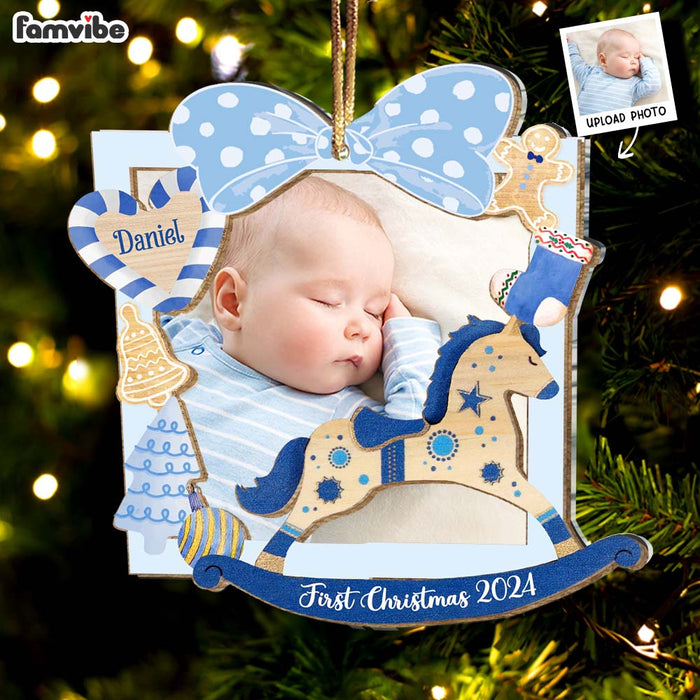 Personalized Baby Girl's First Christmas Rocking Horse 2 Layered Mix Ornament 36094 1
