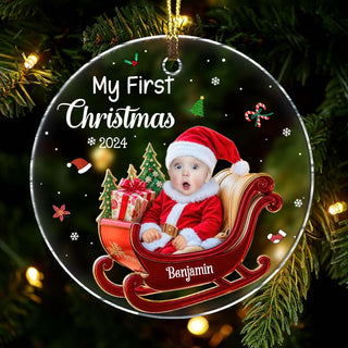 Personalized Baby 1st Christmas Custom Photo Adorable Little Santa Acrylic Circle Ornament 36103 Primary Mockup