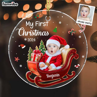 Personalized Baby 1st Christmas Custom Photo Adorable Little Santa Acrylic Circle Ornament 36103 Primary Mockup