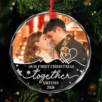 Personalized Couple Photo First Christmas, Endless Love And Joy Circle Glass Ornament 36137 thumb 1