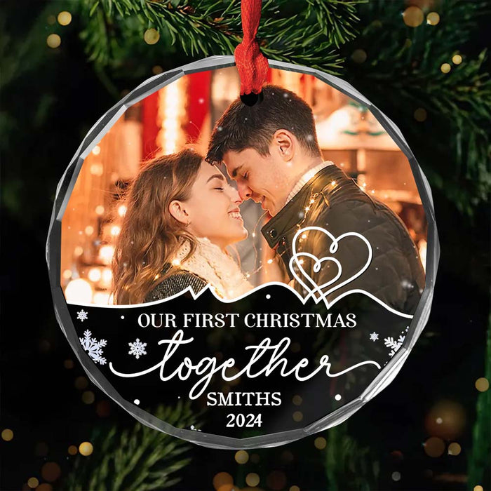 Personalized Couple Photo First Christmas, Endless Love And Joy Circle Glass Ornament 36137 1