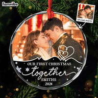 Personalized Couple Photo First Christmas, Endless Love And Joy Circle Glass Ornament 36137 thumb 1