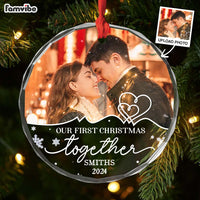 Personalized Couple Photo First Christmas, Endless Love And Joy Circle Glass Ornament 36137 thumb 1