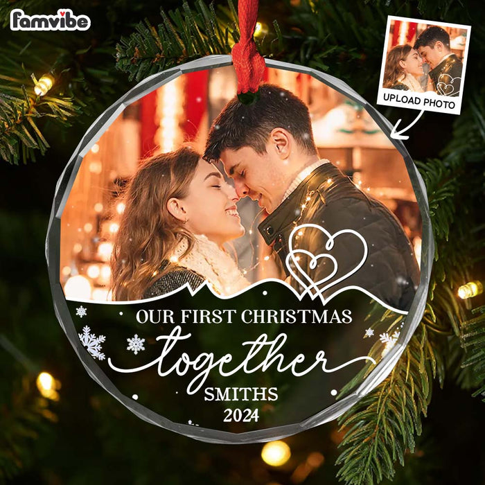 Personalized Couple Photo First Christmas, Endless Love And Joy Circle Glass Ornament 36137 1