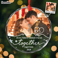 Personalized Couple Photo First Christmas, Endless Love And Joy Circle Glass Ornament 36137 thumb 1