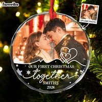 Personalized Couple Photo First Christmas, Endless Love And Joy Circle Glass Ornament 36137 thumb 1