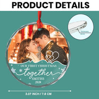 Personalized Couple Photo First Christmas, Endless Love And Joy Circle Glass Ornament 36137 thumb 1