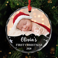 Personalized Baby First Christmas Upload Photo Circle Glass Ornament 36145 thumb 1