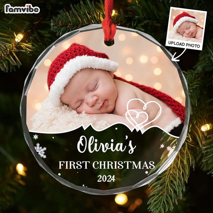 Personalized Baby First Christmas Upload Photo Circle Glass Ornament 36145 1
