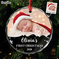 Personalized Baby First Christmas Upload Photo Circle Glass Ornament 36145 thumb 1