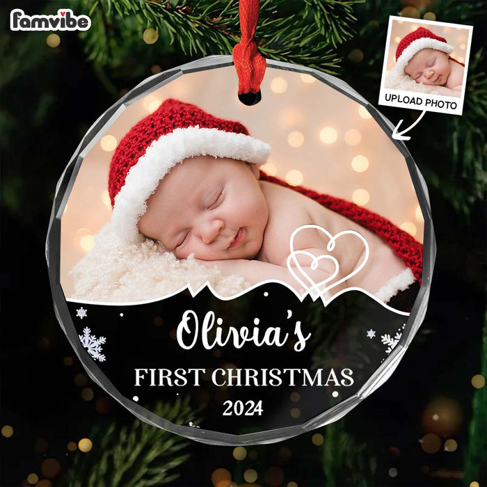 Personalized Baby First Christmas Upload Photo Circle Glass Ornament 36145 1