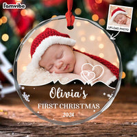 Personalized Baby First Christmas Upload Photo Circle Glass Ornament 36145 thumb 1
