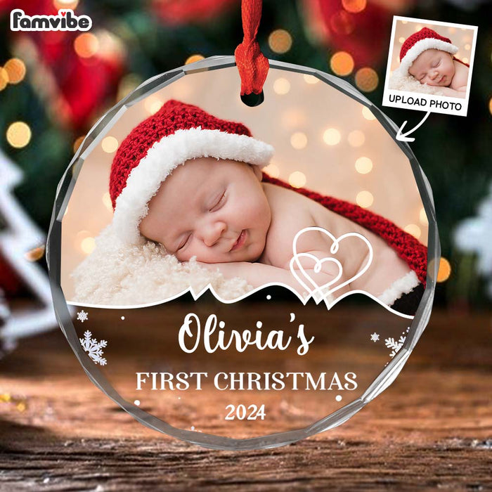 Personalized Baby First Christmas Upload Photo Circle Glass Ornament 36145 1