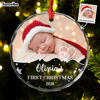 Personalized Baby First Christmas Upload Photo Circle Glass Ornament 36145 thumb 1