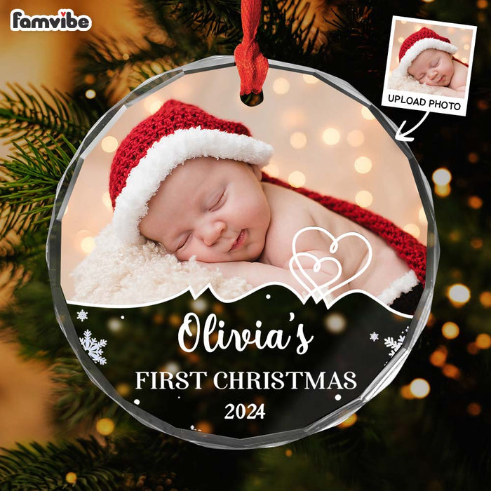 Personalized Baby First Christmas Upload Photo Circle Glass Ornament 36145 1