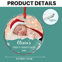 Personalized Baby First Christmas Upload Photo Circle Glass Ornament 36145 thumb 1