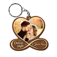 Personalized Couple Gift Custom Photo Drive Safe, I Love You Wood Keychain 36224 thumb 1