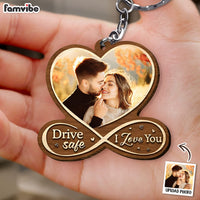 Personalized Couple Gift Custom Photo Drive Safe, I Love You Wood Keychain 36224 thumb 1