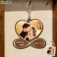 Personalized Couple Gift Custom Photo Drive Safe, I Love You Wood Keychain 36224 thumb 1