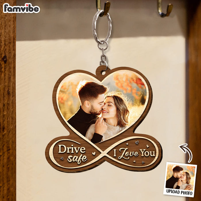 Personalized Couple Gift Custom Photo Drive Safe, I Love You Wood Keychain 36224 1