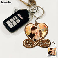 Personalized Couple Gift Custom Photo Drive Safe, I Love You Wood Keychain 36224 thumb 1