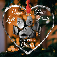 Personalized Memorial Custom Photo Paw Prints On My Heart Heart Glass Ornaments 36390 thumb 1