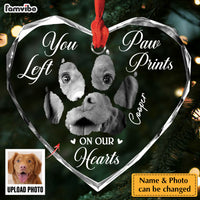 Personalized Memorial Custom Photo Paw Prints On My Heart Heart Glass Ornaments 36390 thumb 1