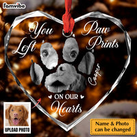 Personalized Memorial Custom Photo Paw Prints On My Heart Heart Glass Ornaments 36390 thumb 1