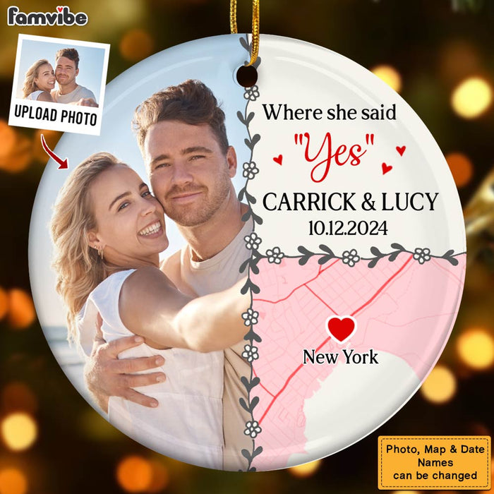 Personalized Gift For Engagement Location Circle Ceramic Ornament 36410 1