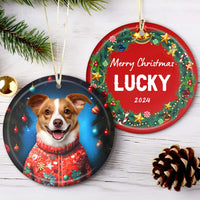 Personalized Christmas Pet Portrait Circle Ceramic Ornament 36730 thumb 1
