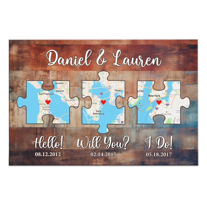 Personalized Anniversary Gift Hello - Will You - I Do - Wood Pallet Style - Map Poster 37017 1