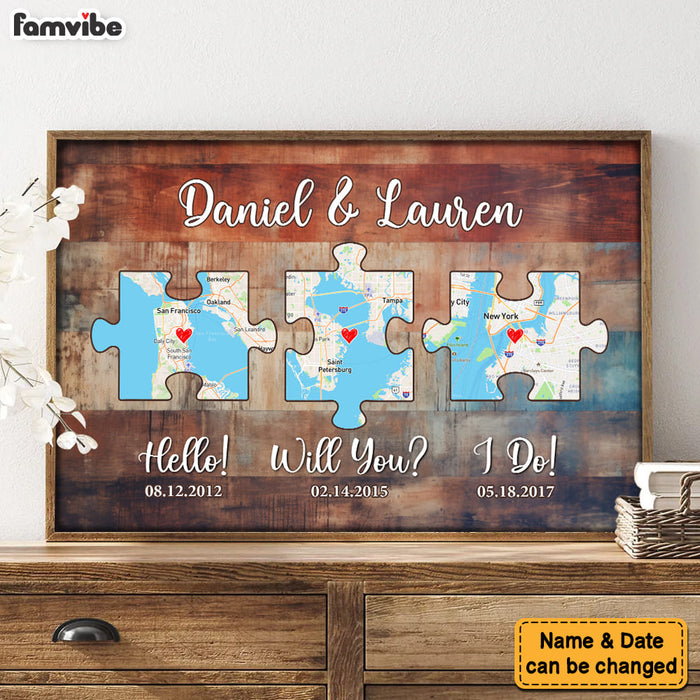 Personalized Anniversary Gift Hello - Will You - I Do - Wood Pallet Style - Map Poster 37017 1