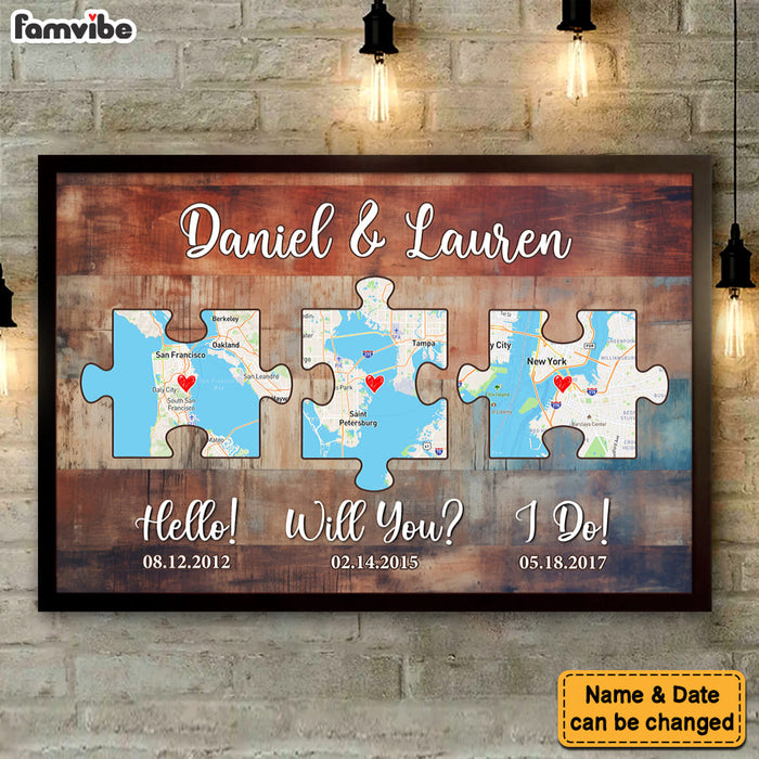 Personalized Anniversary Gift Hello - Will You - I Do - Wood Pallet Style - Map Poster 37017 1