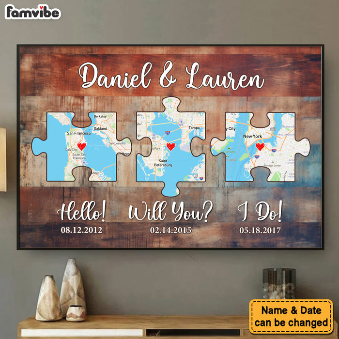 Personalized Anniversary Gift Hello - Will You - I Do - Wood Pallet Style - Map Poster 37017 1