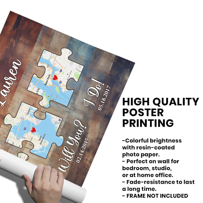 Personalized Anniversary Gift Hello - Will You - I Do - Wood Pallet Style - Map Poster 37017 1