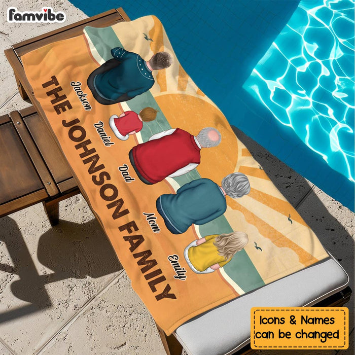 Personalized Family Sitting Summer Retro Beach Towel 34319 1