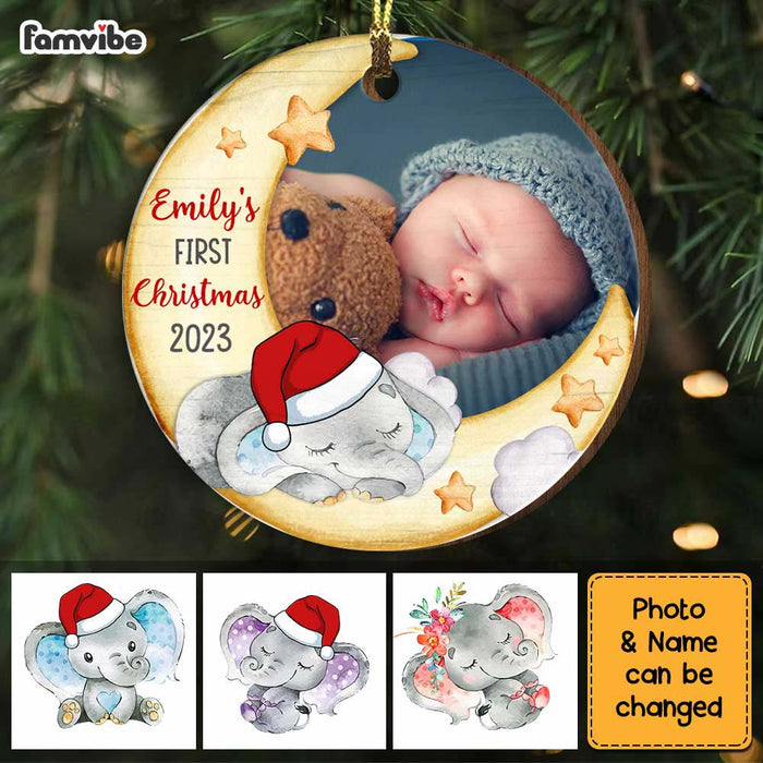 Personalized Elephant Baby Christmas Custom Photo Circle Ornament OB37 58O34 1