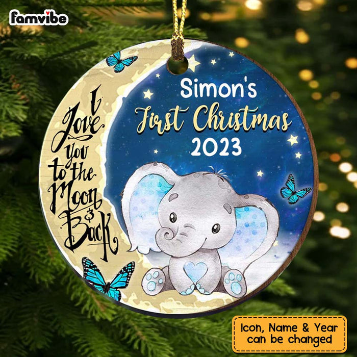 Personalized Elephant Baby Boy Girl 1st Christmas Circle Ornament SB212 58O34 1