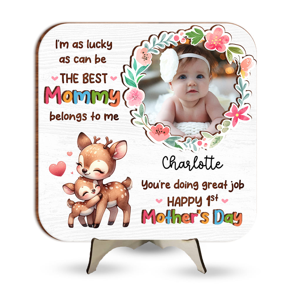 Personalized Gift For First Mother's Day Photo Custom 2 Layered Separate Wooden Plaque 32750 Primary Mockup
